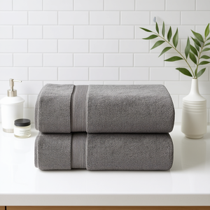 Ensemble de 2 serviettes de bain en pur coton, couleur unie, antimicrobiennes, lavables en machine, rectangulaires, pour adultes - Product Image 2