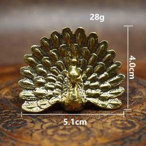 تمثال طاووس نحاسي للمكتب، زخرفة طاووس بحاجز مفتوح، حرف نحاسية منحوتة، تحف برونزية قديمة بالجملة - Product Image 2