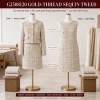 Tissu en tweed à paillettes, fil doré, à carreaux circulaires, 100% polyester, pour robe femme, sur mesure