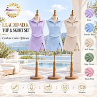 Ensembles 2 pièces jupe-short pour femme, été, sans manches, sweat-shirt demi-zip, tenues de tennis, survêtements décontractés