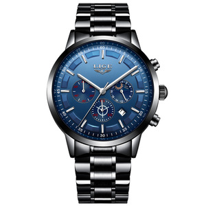 Montre à quartz pour homme LG9877, grand cadran de 44 mm, boîtier en acier inoxydable avec calendrier et phases de lune, montre-bracelet de mode pour affaires - Product Image 6