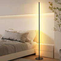 Lampadaire LED moderne et simple, design minimaliste, lumière chaude pour chambre, en aluminium noir, style bâton, pour coin de pièce