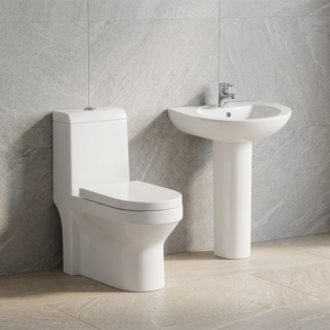Toilette monobloc ronde en céramique de couleur blanche de luxe et piédestal de lavabo assorti pour hôtels 5 étoiles - Product Image 5