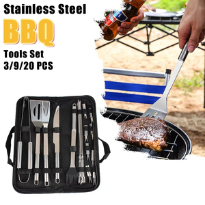 Juego de 3/9/20 Utensilios para Barbacoa de Acero Inoxidable, Espátula, Tenedor, Pinzas, Cuchillo, Cepillo, Brochetas para Acampar al Aire Libre - Product Image 2