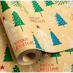 Kraft Christmas Wrapping <b>Paper</b> <b>Roll</b> 17 In X 33 Ft Eco-Friendly Gift <b>Wrap</b> With Green Foil Trees Holiday Packaging <b>Paper</b> - Product Image 1