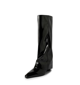 Botas hasta la rodilla con punta en pico para mujer, silueta de corte de bota con cremallera lateral, silueta de corte de bota adelgazante de inspiración occidental - Product Image 1