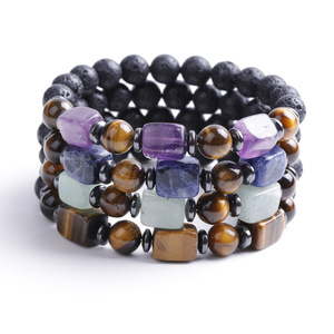 Bracelet énergétique en perles élastiques en améthyste et œil de tigre, bijoux de mode pour hommes et femmes - Product Image 2
