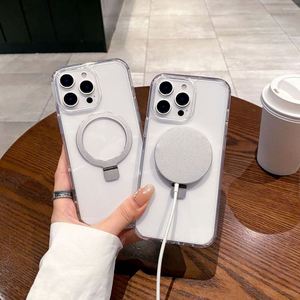 เคสโทรศัพท์อะคริลิคแม่เหล็กสำหรับ iPhone 16e 16 15 14 Plus 13 12 11 Pro Max พร้อมขาตั้ง ใส รองรับการชาร์จไร้สาย - Product Image 2