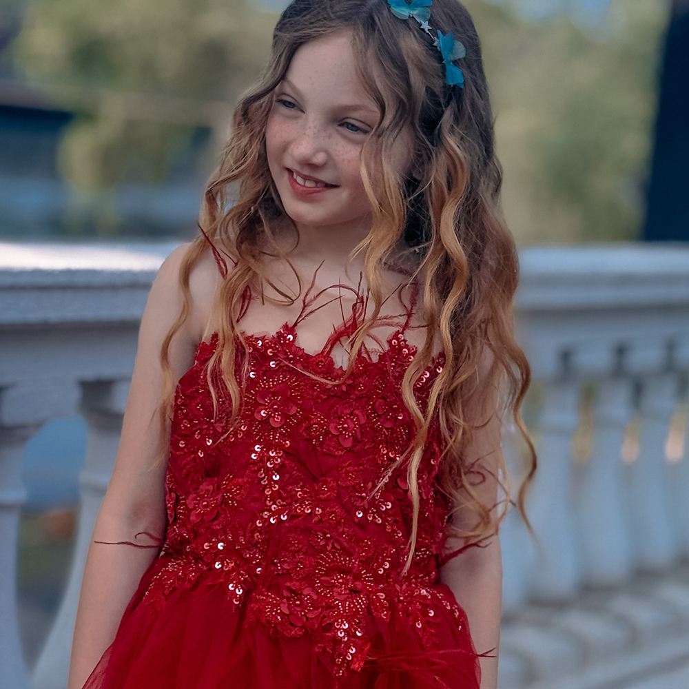 Red Lace Tulle Flower Girl Dresses for Wedding Party Kids Red Lace Tulle Flower Girl Dresses for Wedding Party Kids