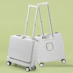 2024便宜的流行ABS前开硬20英寸行李箱，带杯架和USB充电定制行李箱旅行包