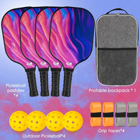 Raquette de pickleball pour adultes en fibre de carbone T700, ensemble de 4 balles, 4 bandes adhésives, 4 raquettes, 1 sac, divertissement