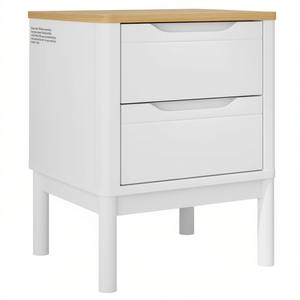 Comodino in Legno Massello di Pino Bianco Floro con 2 Cassetti, Stile Scandinavo Moderno, Arredamento per Camera da Letto - Product Image 1