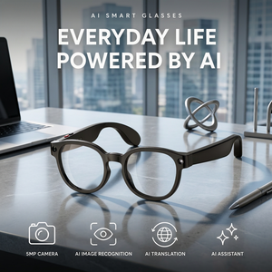 Gafas con Cámara, Gafas Inteligentes con IA, Grabación de Fotos y Vídeos de 5MP, Traducción por IA, Reconocimiento de Objetos, Asistente de IA, Manos Libres, Dispositivo Portátil OEM - Product Image 1