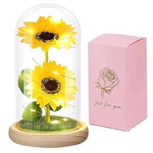 Girasoles Artificiales en Cúpula de Cristal con Tira de LED, Girasol de Jabón para Regalo de Navidad, Regalos de Cumpleaños - Product Image 1