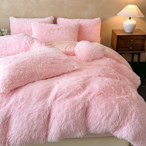 Juego de Funda Nórdica de Felpa con Forma de Corazón Rosa, Estilo Nórdico Minimalista Moderno, Cómodo y Cálido, Ropa de Cama para el Hogar - Product Image 4