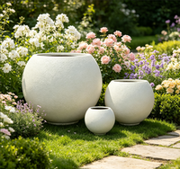 Lot de 3 jardinières GRC modernes faites à la main pour extérieur, finition mate, pots de fleurs ronds pour la décoration de patio et de jardin