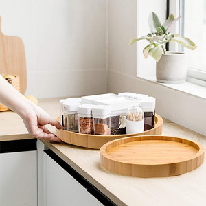 Bandeja redonda giratoria para armario de cocina, mesa de encimera giratoria de 10 pulgadas, estante de bambú Natural para especias, Suzan - Product Image 6