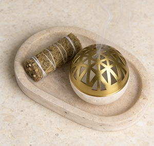 핫세일 아랍 베이지 트래버틴 대리석 무크하르 내구성 있는 광택 스톤 보호르 향로 호텔 주거 장식용 - Product Image 1