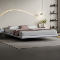 Cadre de lit flottant minimaliste moderne en cuir Double Queen King Size avec rangement Style panneau de bois massif léger