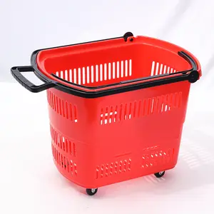 Cesta para compras com função push-pul, cesta de plástico com rodinha, vendas diretas, acessível,