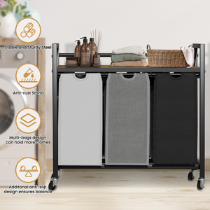 Laundry Hamper 3 Section Rolling Laundry <b>Basket</b> Organizer with 2 Storage Drawers and <b>Large</b> Desktop - Product Image 5