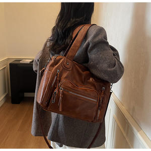 Sac à main rétro, grande capacité, sac à bandoulière, sac porté croisé, sac fourre-tout multicouche et multipoches - Product Image 4