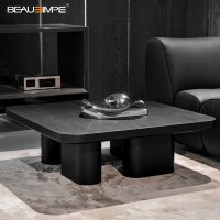Table d'appoint en travertin minimaliste avec dessus en verre artisanal & base en pierre naturelle, personnalisable pour salon