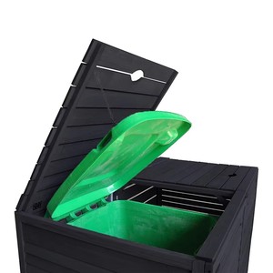 <span class=keywords><strong>Abri</strong></span> <span class=keywords><strong>de</strong></span> jardin en bois gris foncé pour 2 <span class=keywords><strong>poubelles</strong></span>, 240L, avec clôture à lattes et double bac à roulettes - Product Image 6