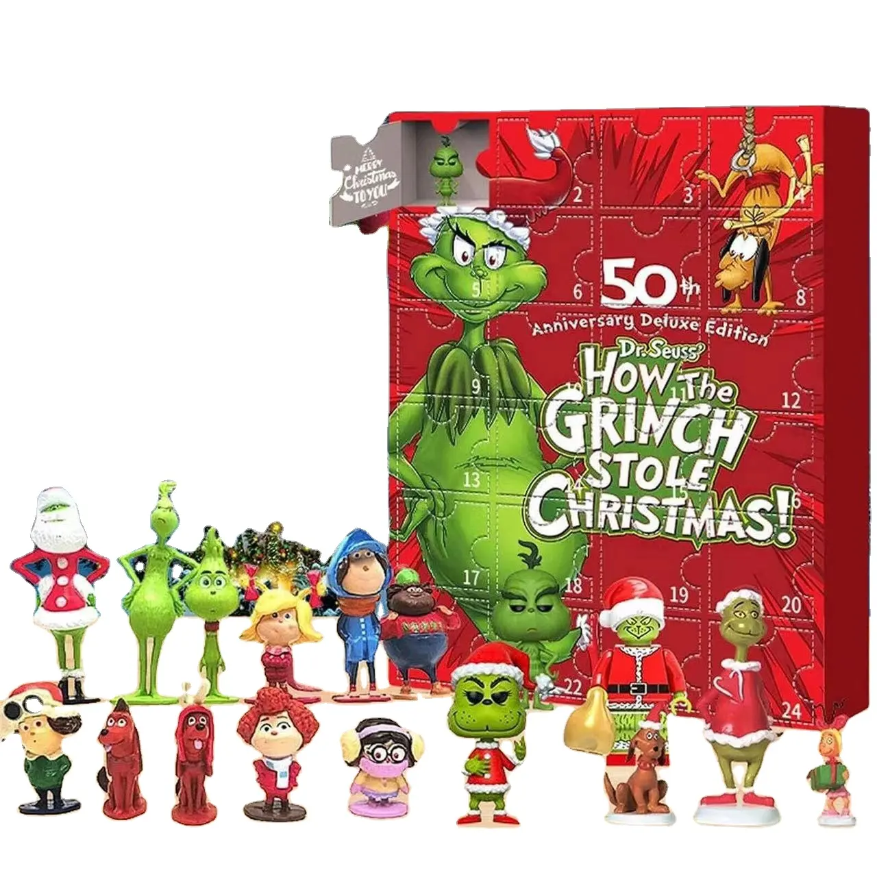 Kotak hadiah Dekorasi resin hijau Grinch kotak tirai Natal kalender hitung mundur Halloween baru lintas batas