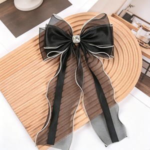 Pinza para el pelo estilo coreano de moda con lazo de organza y malla, cinta larga y accesorio de cristal, horquilla superior, accesorio para el cabello - Product Image 2