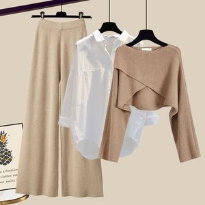 Suéter elegante de tres piezas para <span class=keywords><strong>mujer</strong></span> de otoño e <span class=keywords><strong>invierno</strong></span>, cárdigan de punto corto con diseño cruzado, estilo perezoso para primavera - Product Image 2