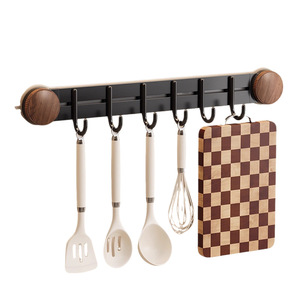 Wall Mounted <b>Kitchen</b> <b>Hooks</b> With Suction Cup No Drill Installation Walnut Color Rectangle Shape Removable Storage Rack - Product Image 5