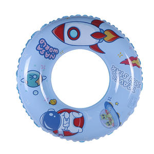 Bouée gonflable pour enfants, ronde, bleue, thème spatial, PVC 0,18 mm, jouet de piscine pour bébé - Product Image 2