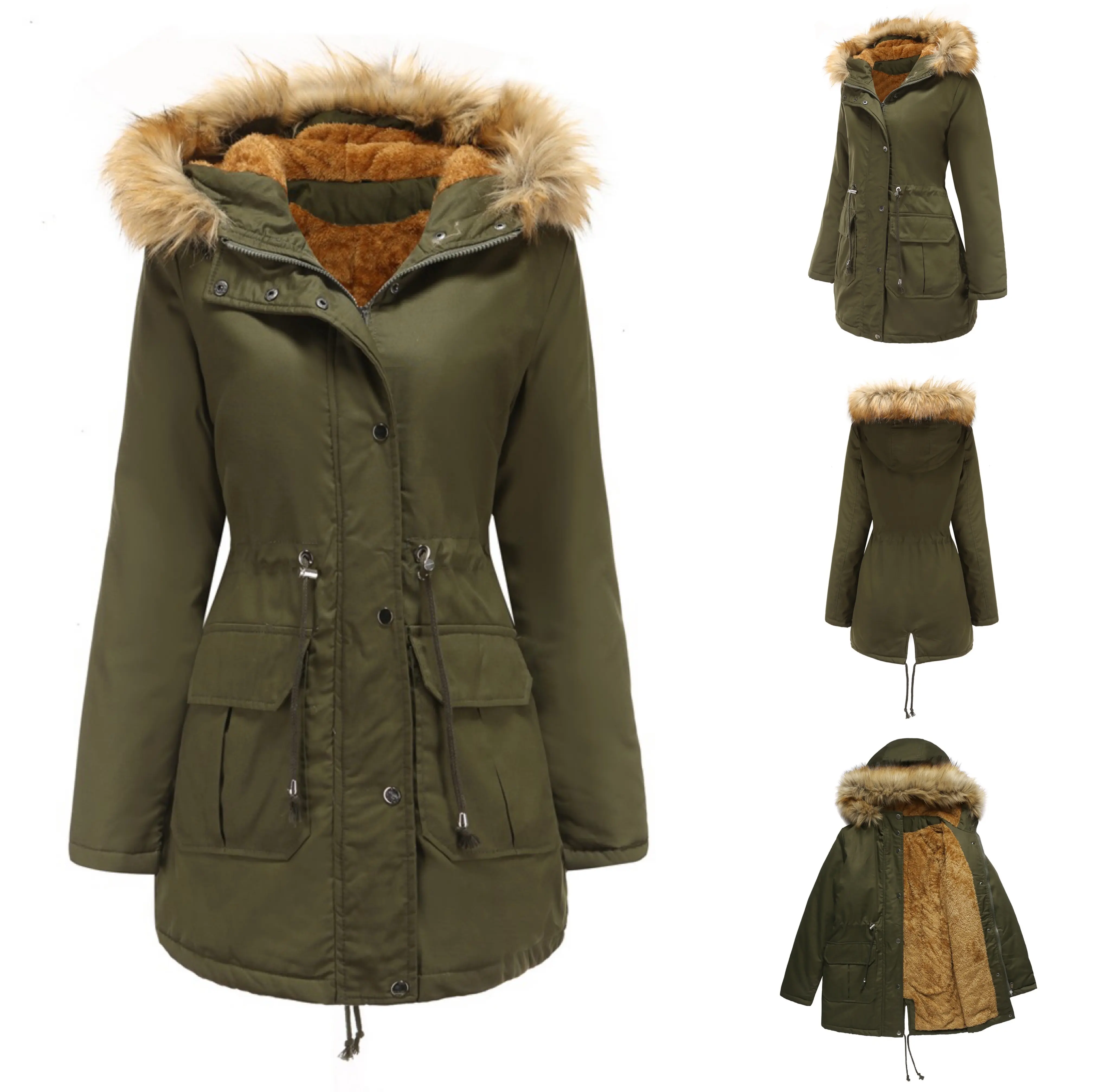 Зимняя женская теплая хлопковая куртка плюс бархатное пальто с капюшоном и меховым воротником 2020 горячая Распродажа плюс размер толстое однотонное модное пальто
