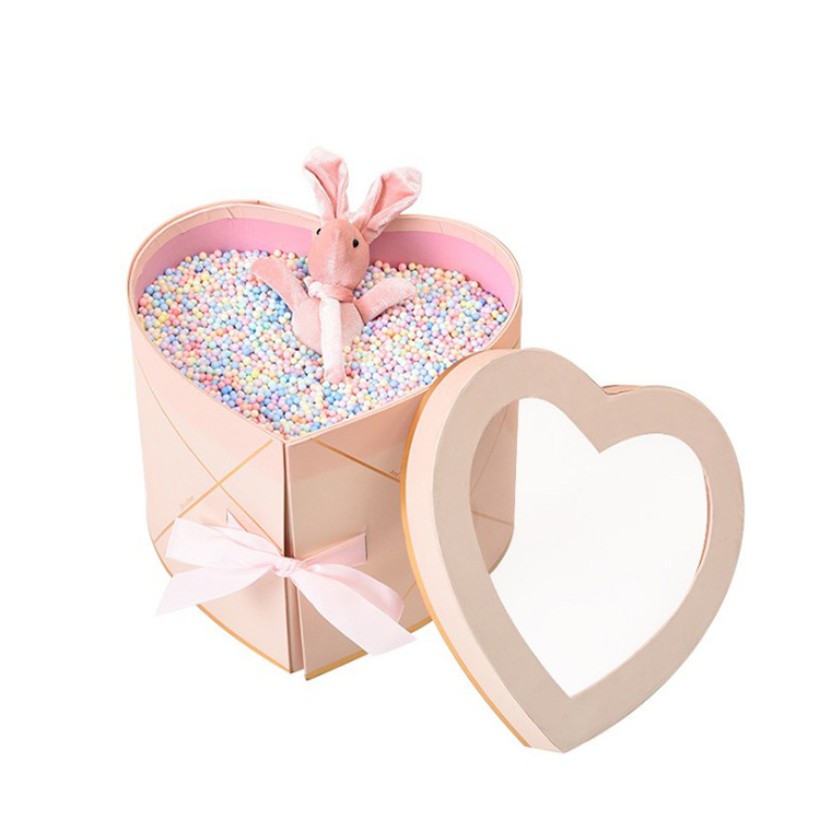 luxury empty two layer heart shaped paper packing decorating rose flower box for flowers