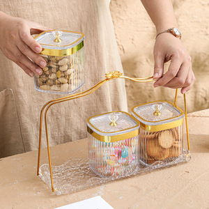 Factory custom wholesale kitchen and household grain storage containers, iron racks, fruit trays, gold-rimmed plastic airtight - Product Image 4