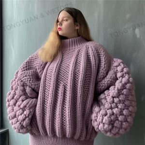 Femmes grande taille vêtements 2023 Offre Spéciale lâche gros fil lanterne manches à la <span class=keywords><strong>main</strong></span> <span class=keywords><strong>pull</strong></span> surdimensionné femmes - Product Image 3