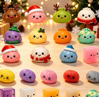 Calendrier de l'Avent de Noël - 24 figurines mignonnes en forme de boulettes et pains vapeur, jouets compressibles, surprise de vacances, en thermoplastique, promotionnel