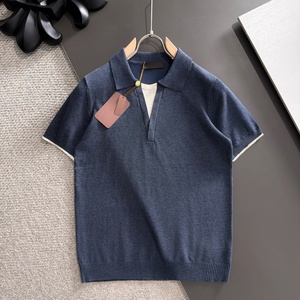 Top-quality casual fashion Loro stretch Piana breathable collar sport navy blue summer polo <b>shirt</b> For men - Product Image 1