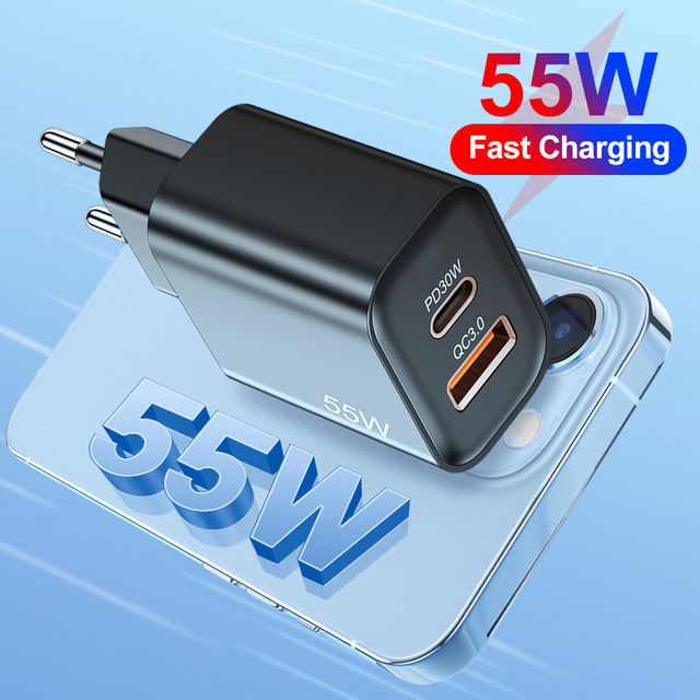 Mobile Phone 55w Charger Pd 55w Chargers For Cell Phone Fast Charge Qc3.0 Chargers For Cell Phone Fast Charge