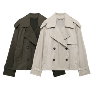 Automne femmes manteau <span class=keywords><strong>court</strong></span> à manches longues Double boutonnage <span class=keywords><strong>Trench</strong></span> Coat 2024 nouvelle mode ample élégant manteau - Product Image 1