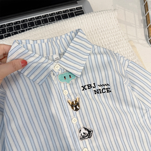 <span class=keywords><strong>Chemise</strong></span>-veste à rayures pour enfant, style coréen, nouvelle collection printemps 2026, haut décontracté pour garçon - Product Image 4