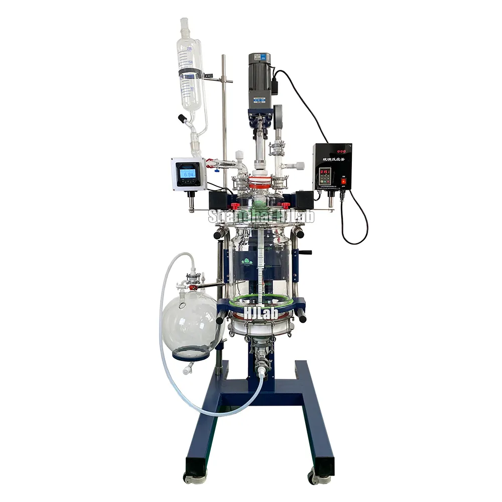 Reattore di vetro di sintesi chimica con misurazione Online del PH sollevamento e rotazione del recipiente di filtrazione in PTFE