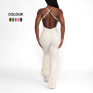 Nuevo Mono de Yoga de Cintura Alta con Bordado, Sin Espalda, Elástico, para Fitness, con Efecto Scrunch Butt, Ajustable, de Una Pieza y Acampanado - Product Image 5