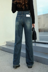 Denim personnalisé Denim en <span class=keywords><strong>cuir</strong></span> avec bouton de forage repassé Pantalons décontractés pour femmes Jeans en denim OEM Spandex style Craft tissu Fly fermeture éclair à la taille - Product Image 6