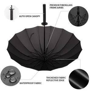 Guarda-chuva japonês semiautomático japonês para samurai, guarda-chuva de cabo longo com bastão reto, à prova de vento personalizado