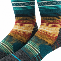 Chaussettes épaisses à coussinets pour hommes, marque privée, rayures ethniques vintage, durables, pour le travail, la randonnée et le quotidien