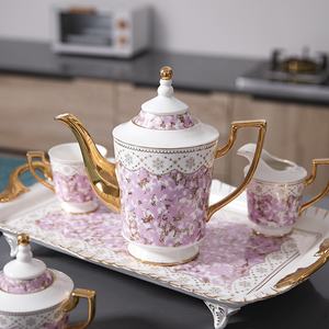 Juego de Té y Café Estilo Vintage con Detalles en Oro, Cerámica, Gran Descuento, Estilo Europeo, Cuatro Colores y Rosa - Product Image 2