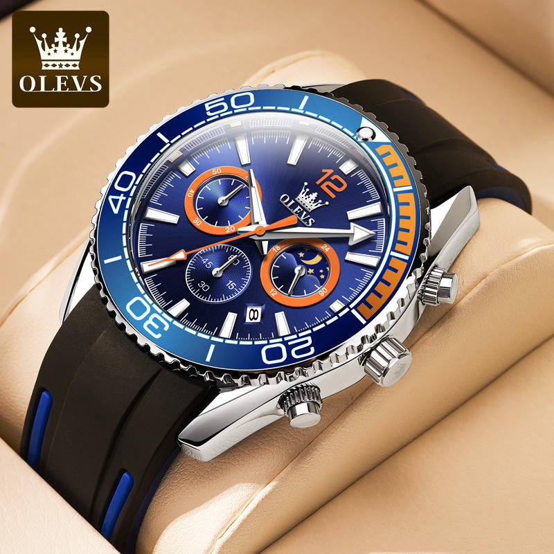 OLEVS Watch for Men Luxury Rubber Strap Quartz Wristwatch