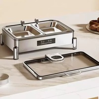 Luxe ronde roestvrijstalen chafing dish, professionele buffetserver, geïsoleerde voedselwarmer voor hotels & restaurants.